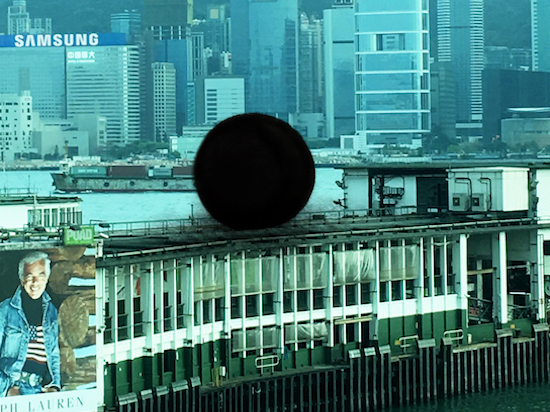 Black Ball, 2000<br/>Hand felted merino wool around inflatable PVC form (Work in public space)<br/>300–350 cm in diameter